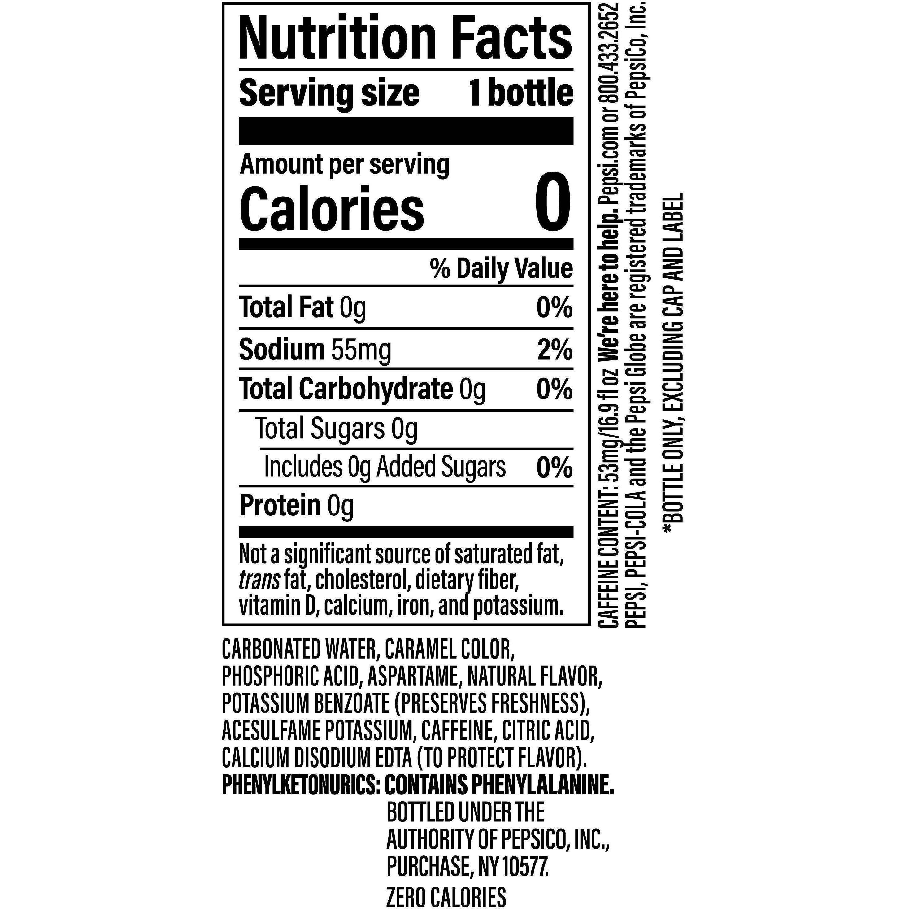 Image describing nutrition information for product Pepsi Zero Sugar