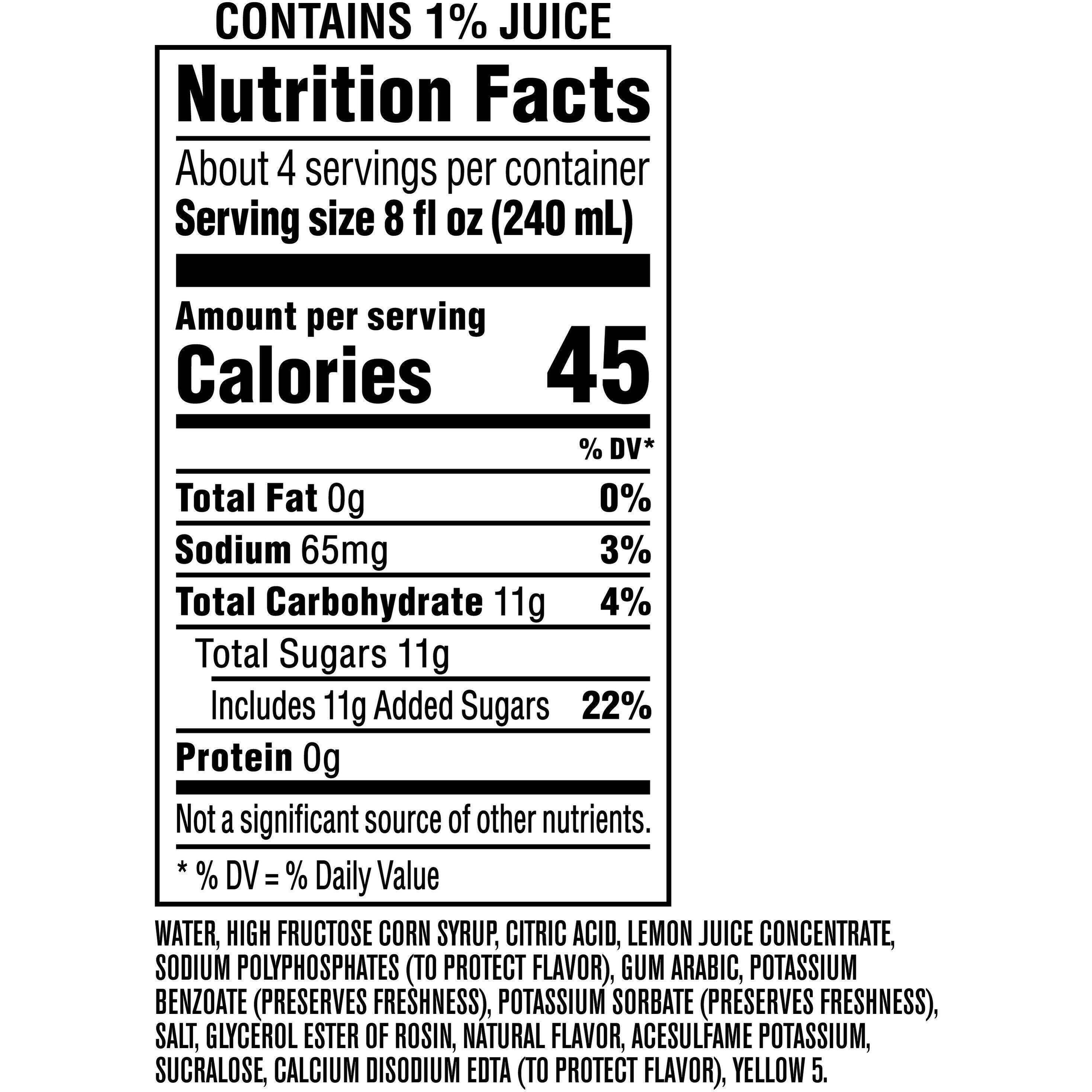 Image describing nutrition information for product Brisk Lemonade