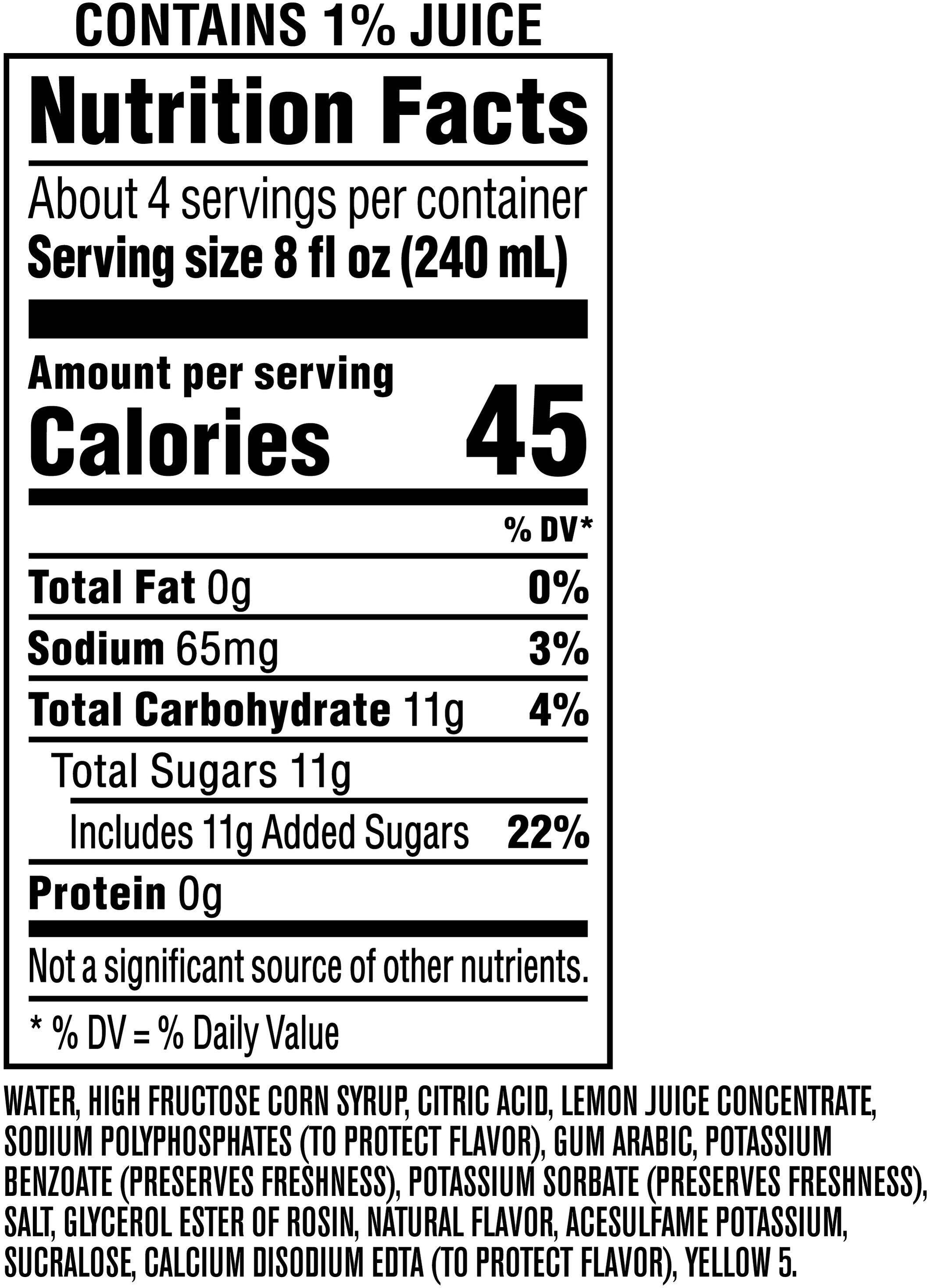 Image describing nutrition information for product Brisk Lemonade