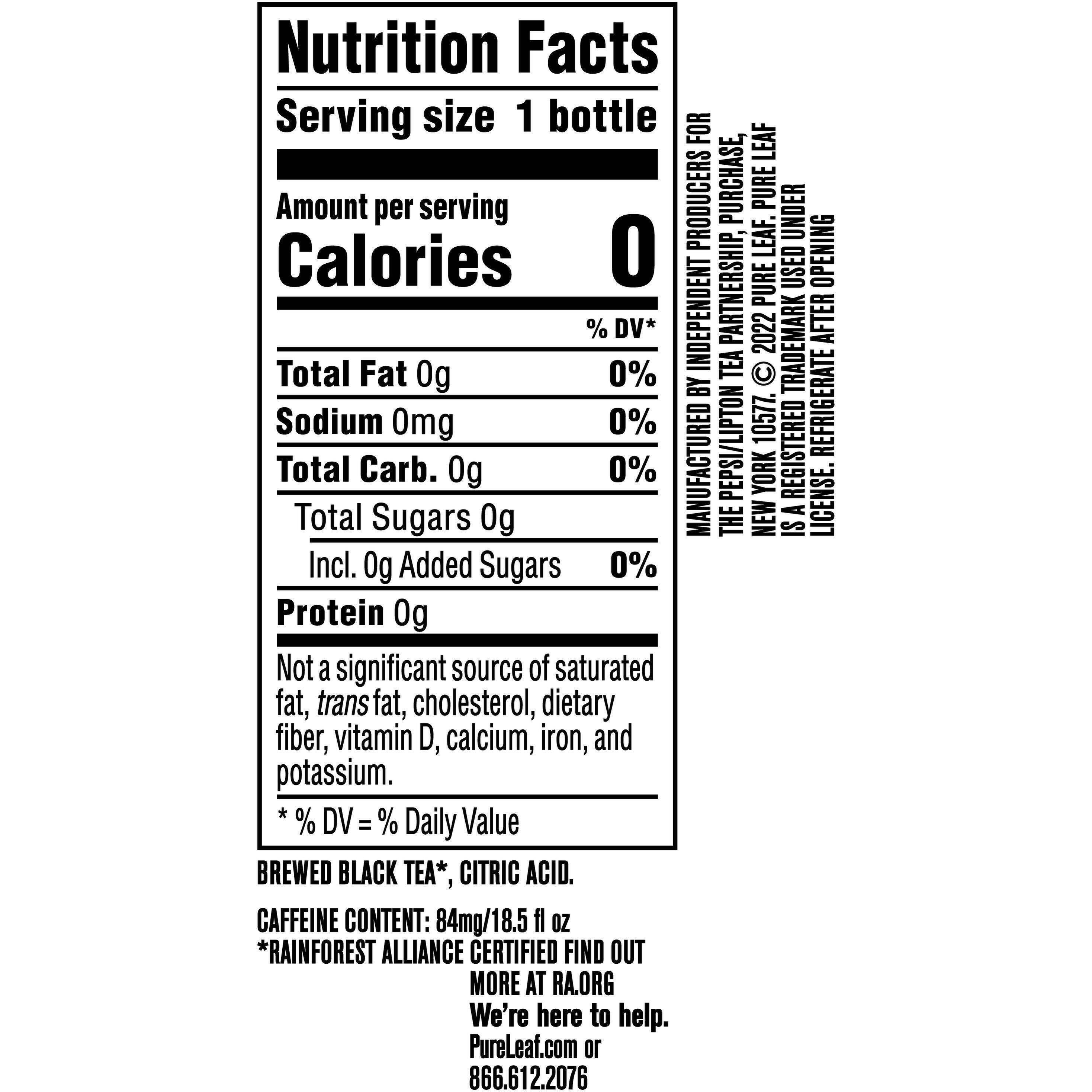 Image describing nutrition information for product Pure Leaf Unsweetened