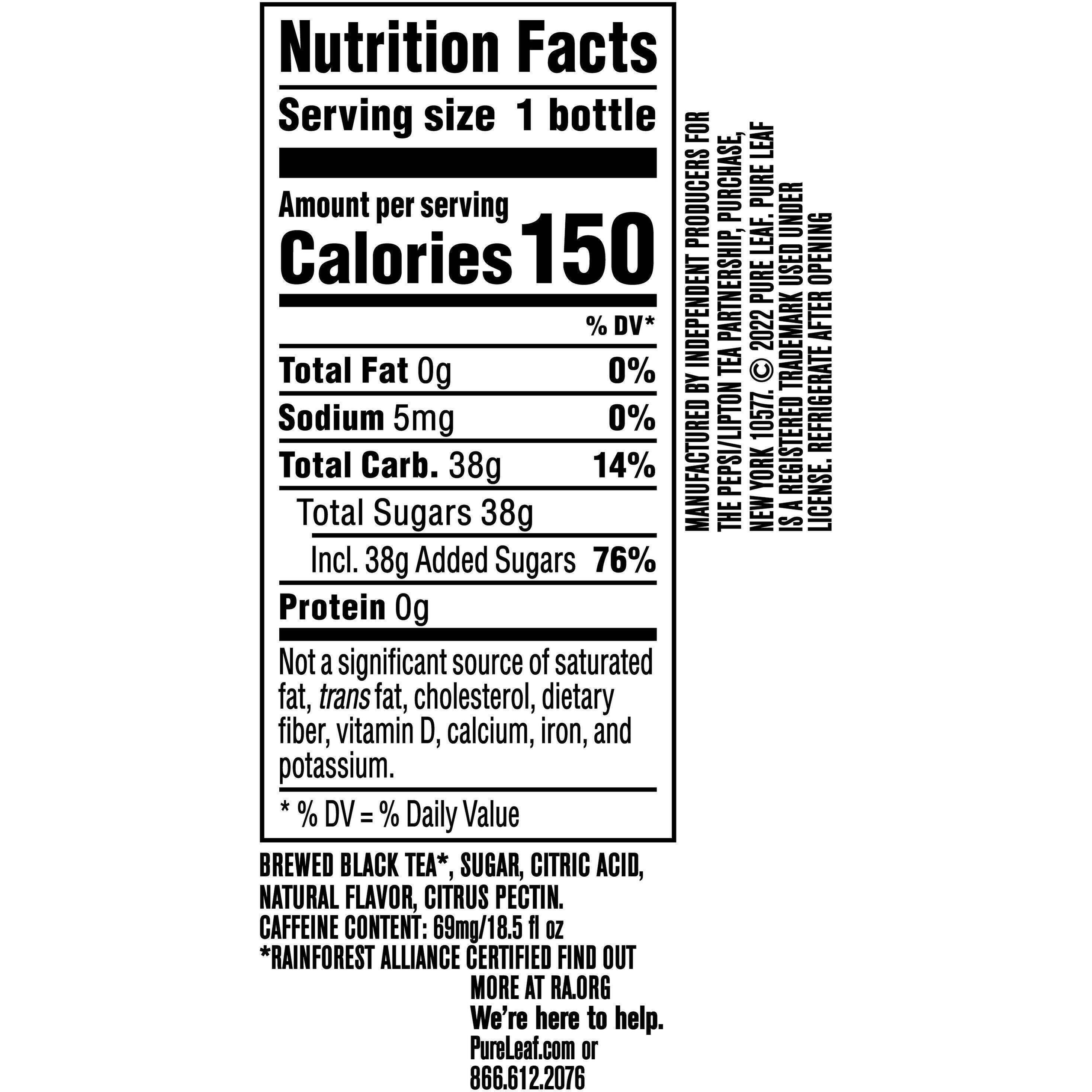 Image describing nutrition information for product Pure Leaf Lemon