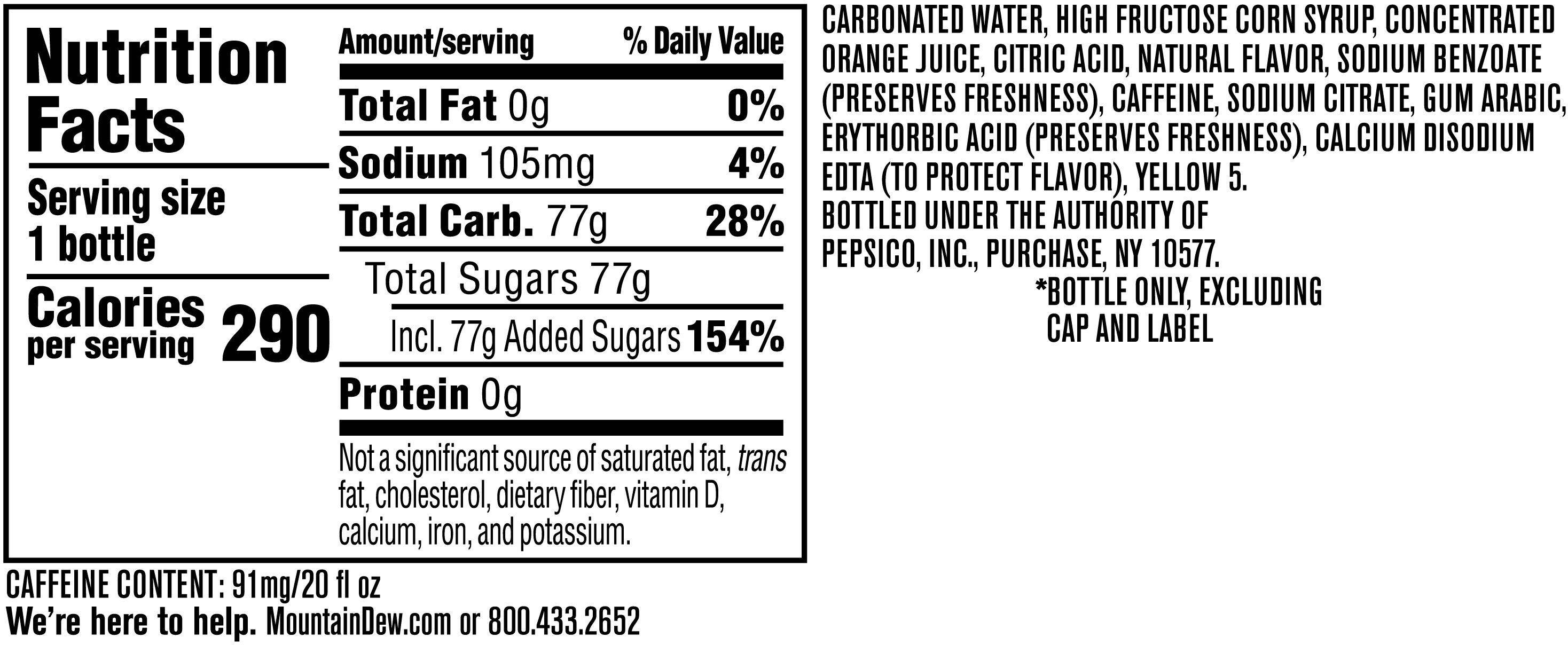 Image describing nutrition information for product Mtn Dew