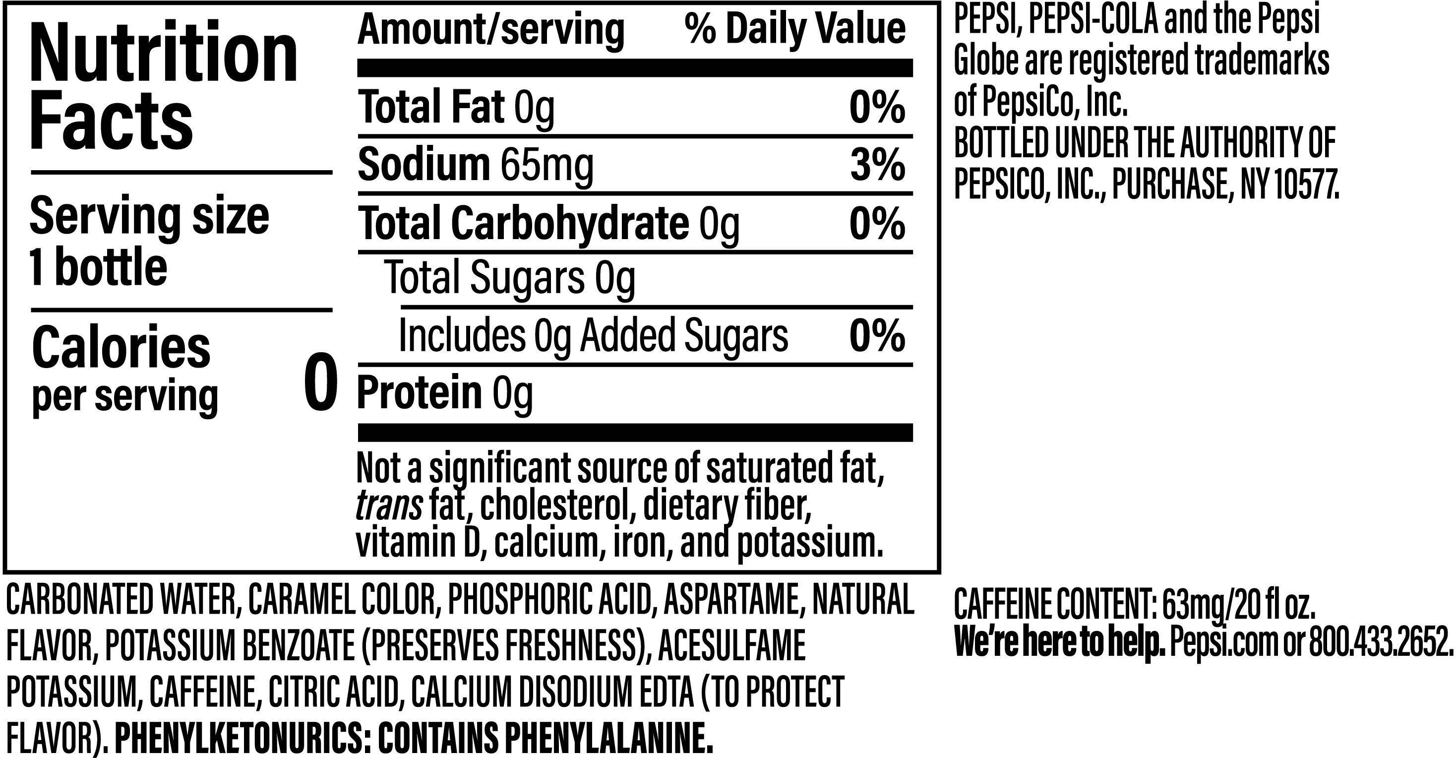 Image describing nutrition information for product Pepsi Zero Sugar