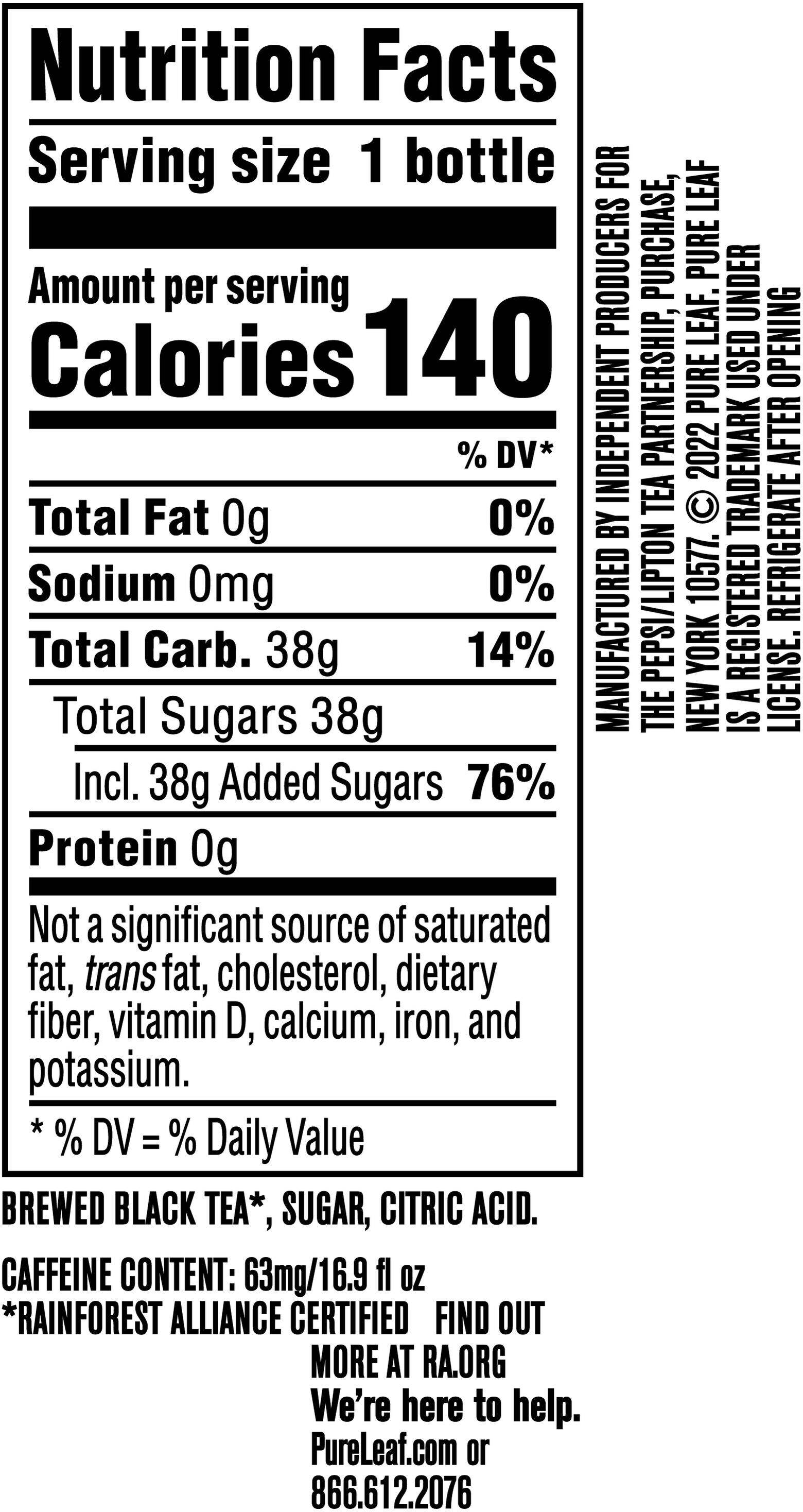 Image describing nutrition information for product Pure Leaf Sweet Tea