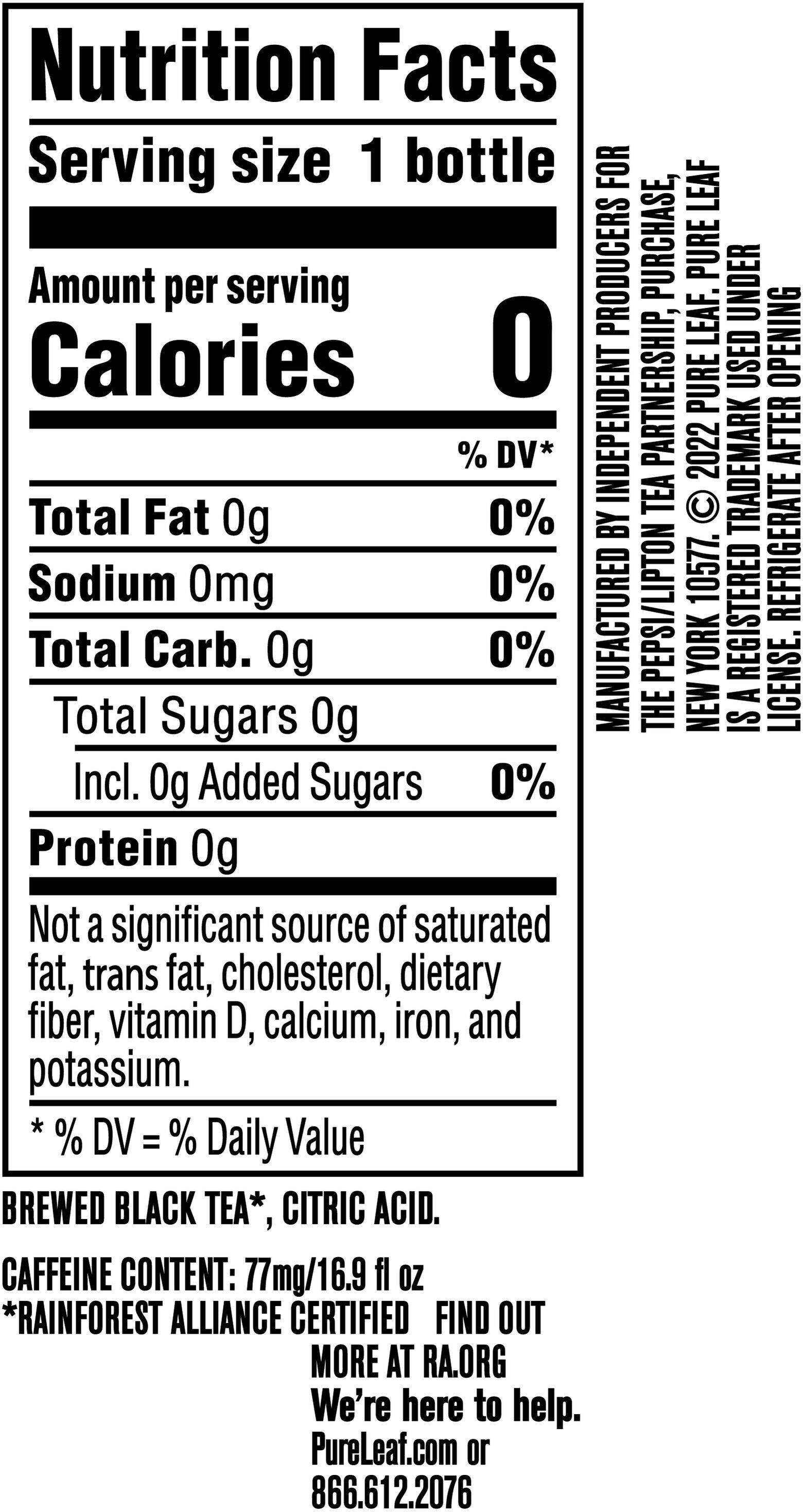 Image describing nutrition information for product Pure Leaf Unsweetened