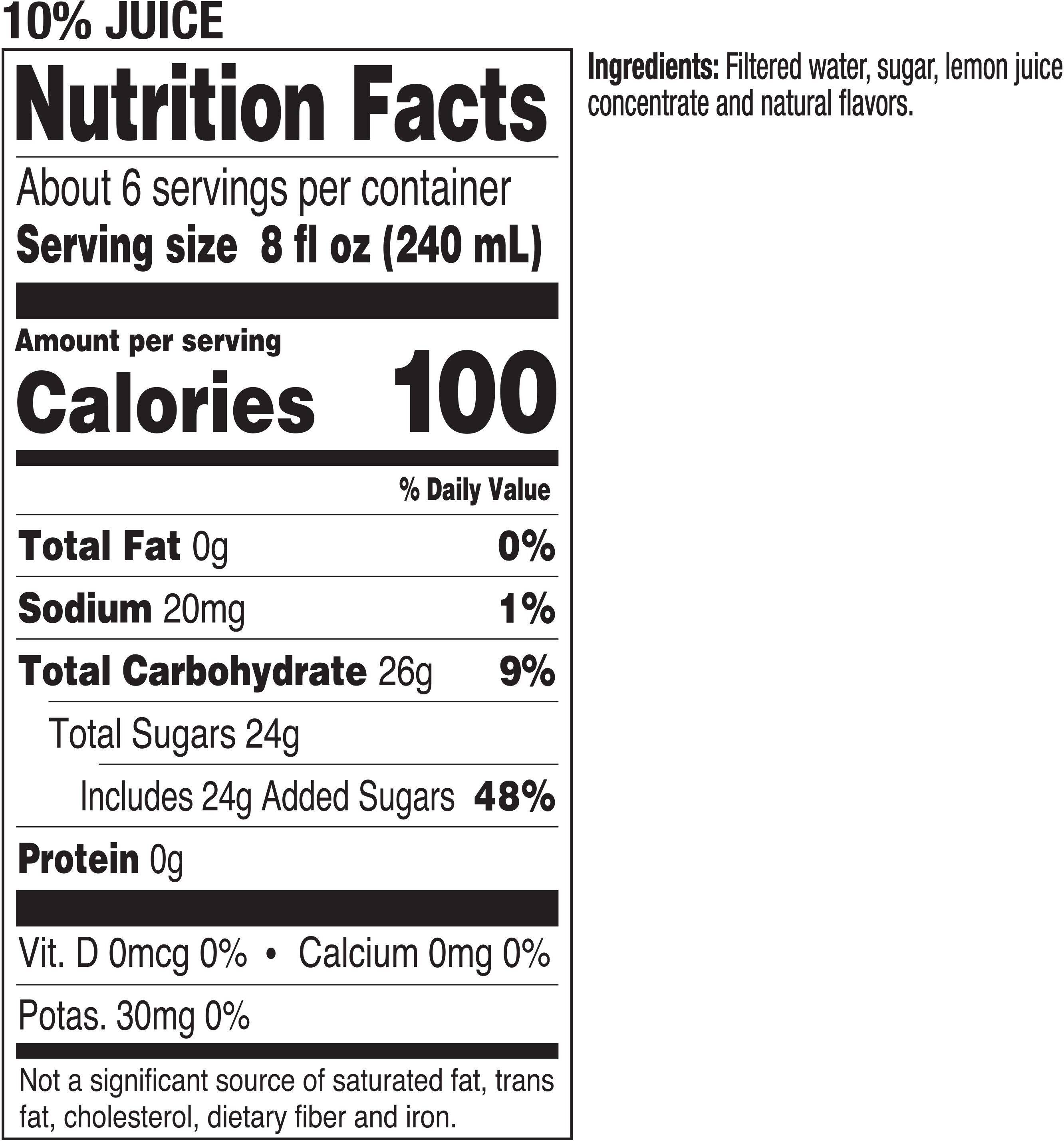 Image describing nutrition information for product Tropicana Lemonade