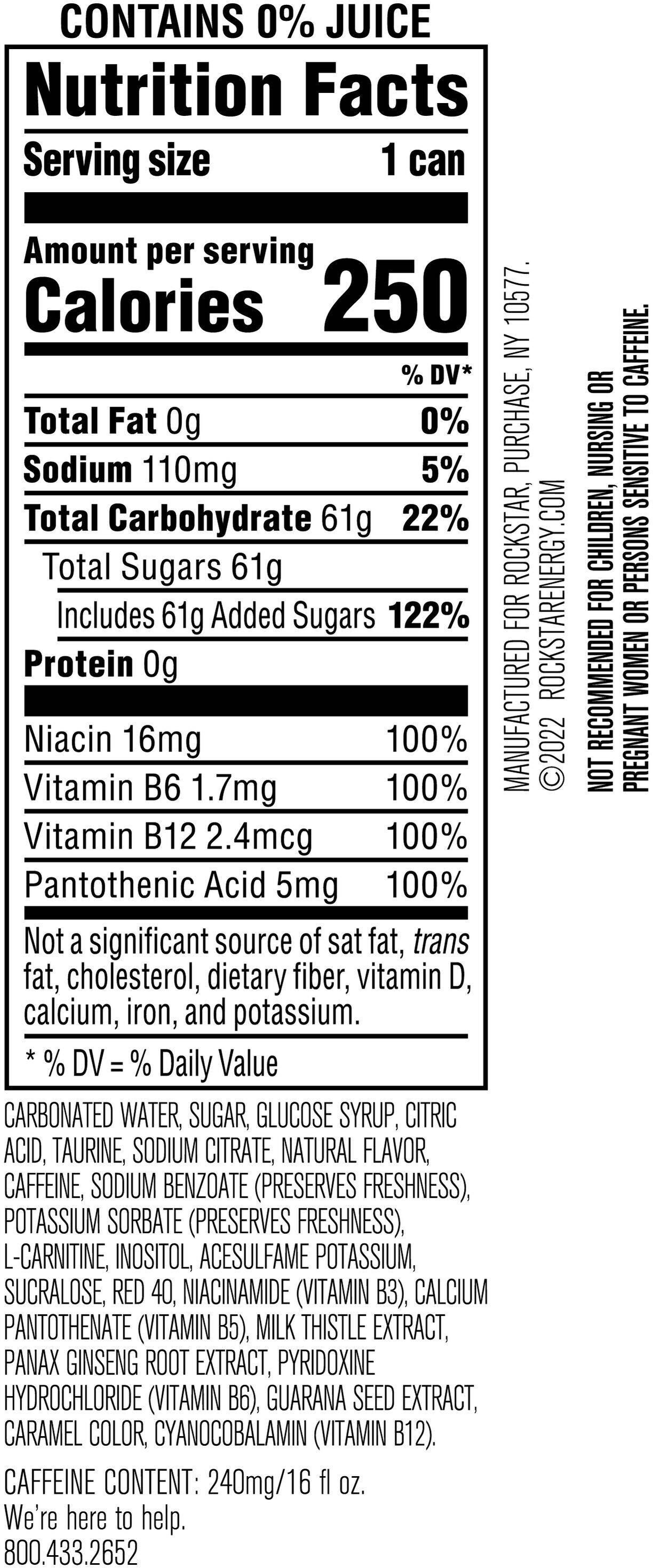 Image describing nutrition information for product Rockstar Punched Fruit Punch