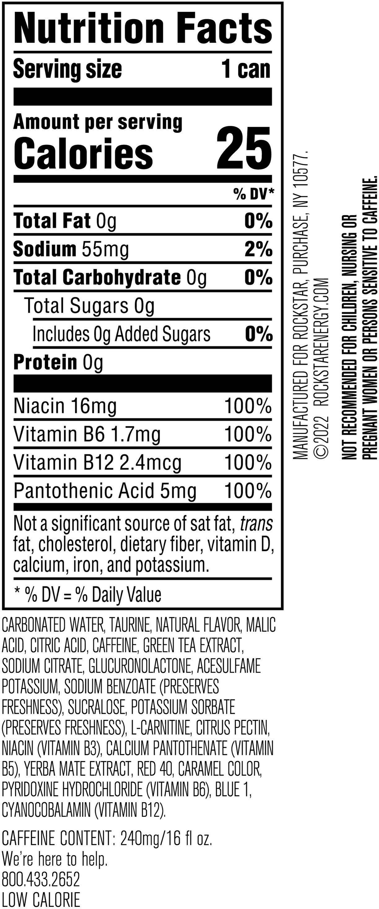 Image describing nutrition information for product Rockstar Zero Carb