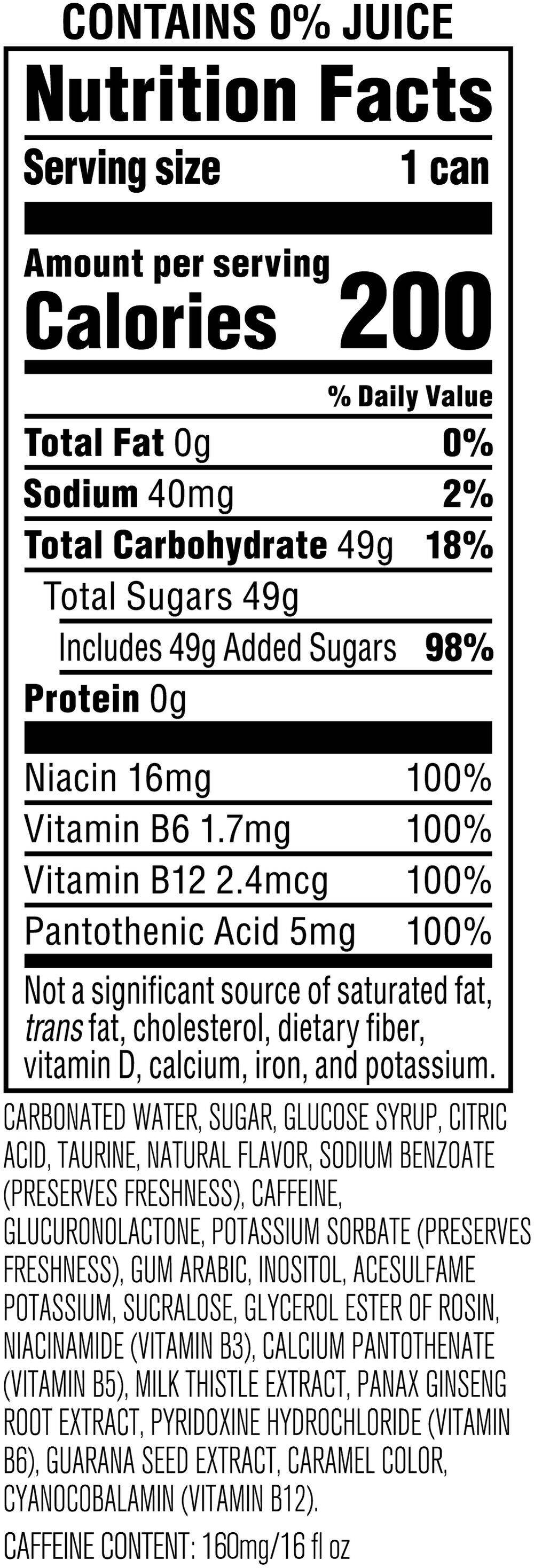 Image describing nutrition information for product Rockstar Punched Lime Freeze